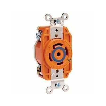 Flanged Locking Receptacle, L21-30R, 30 A, 120/208V AC, Three Phase, 4 Pole, Flush Mount, Orange
