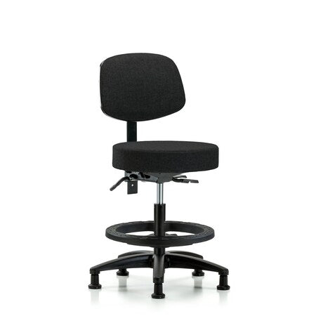 Fab Stool with Back-Medium Bench Height with Seat Tilt, Black Foot Ring, and Stat Glides in Black Fab