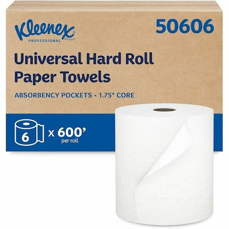 Hard Roll Paper Towels with Premium Absorbency Pockets, 1.75" Core, White, (600'/Roll), 6PK