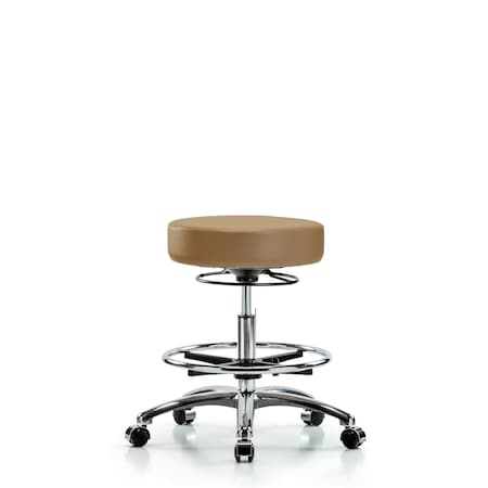 Vin Stool without Back Chr-Medium Bench Ht with Chr Foot Ring and Casters in Taupe Trailblazer Vin