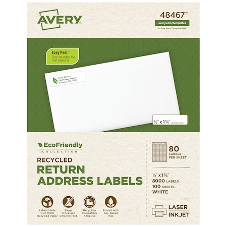 Laser/Inkjet Label, 1 3/4 in Label W, 1/2 in Label H, 80 Labels per Sheet White