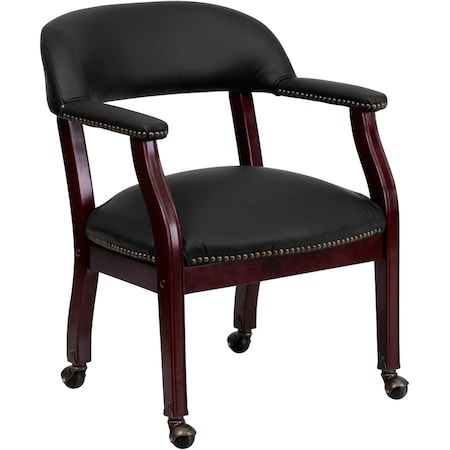 Traditional Luxurious Conference Chair, Black Back, 24 in W 27" L 31-1/2" H, Upholstered Straight