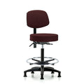 Fab Stool with Back-High Bench Ht with Seat Tilt, Chr Foot Ring, and Stationary Glides in Burgundy Fab
