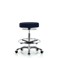 Rutledge Fab Stool without Back Chr-High Bench Height with Chr Foot Ring and Casters in Navy Fab