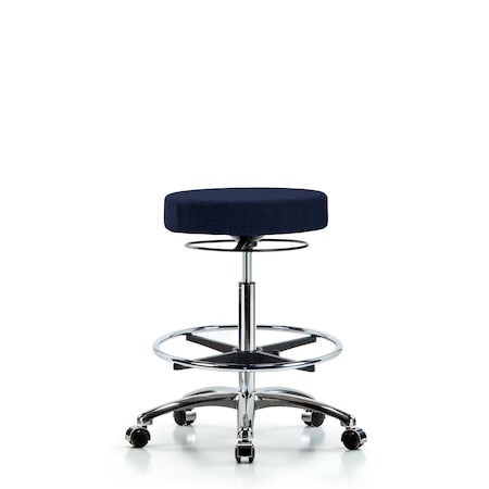Rutledge Fab Stool without Back Chr-High Bench Height with Chr Foot Ring and Casters in Navy Fab