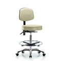 Vin Stool with Back Chr-High Bench Ht with Chr Foot Ring and Casters in Adobe White Trailblazer Vin