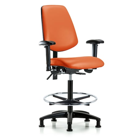 High Bench Chair Adjustable Arms, 26" to 35" Height, Vinyl, Orange Kist