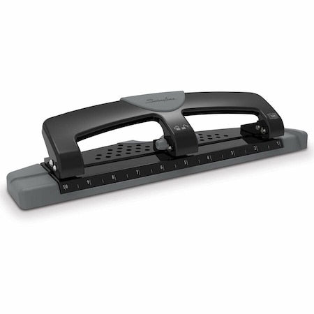 Three-Hole Paper Punch, 12 Sheets, Blk/Gry