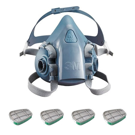 Half Mask Respirator Kit: 4 Cartridges Included, Ammonia/Methylamine, Green, 7500 Series, Size L