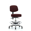 Fab Stool with Back Chr-Medium Bench Height with Chr Foot Ring and Stationary Glides in Burgundy Fab