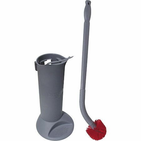 5 in W Toilet Brush with Caddy, 24 in L Handle, 2 in L Brush, Red, Plastic, 26 in L Overall