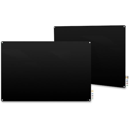 Dry Erase Board, Glass, 36 in, 48 in, No Frame Frame, Black, Gloss