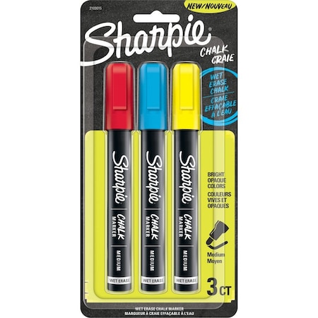 Chalk Dry Erase Marker, Ylw/Red/Blue, PK3