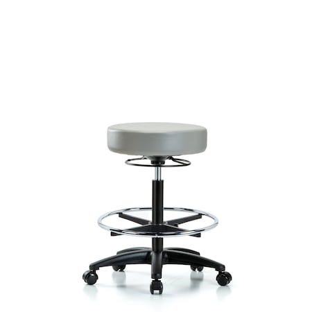 Vin Stool without Back-High Bench Height with Chrome Foot RingandCasters in Dove Trailblazer Vin