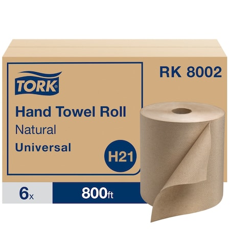 Hardwound Paper Towel Roll, 1 Ply, Continuous Roll Sheets, 800 ft, Brown, 6 PK