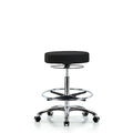 Rutledge Fab Stool without Back Chr-High Bench Height with Chr Foot Ring and Casters in Black Fab