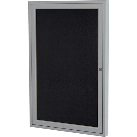 Enclosed Rubber Bulletin Board 24"x18", 1 Hinged Door, Black