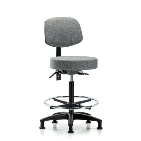 Fab Stool with Back-High Bench Height with Seat Tilt, Chr Foot Ring, and Stationary Glides in Gray Fab