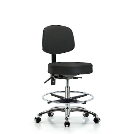 Vin Stool with Back Chr-Med Bench Ht with Seat Tilt, Chr FR, andCasters in Black Trailblazer Vin