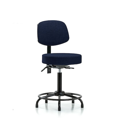 Rutledge Fab Stool with Back - Med Bench Height with Round Tube Base and Stat Glides in Navy Fab