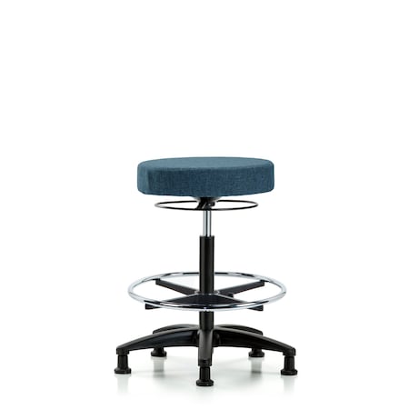 Rutledge Fab Stool without Back-High Bench Height with Chr Foot RingandStat Glides in Blue Fab