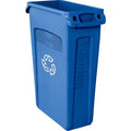 Recycling Bin, Rectangular, 23 gal Capacity, 11 in W, 22 in D, Recycle Symbol, Plastic, Blue