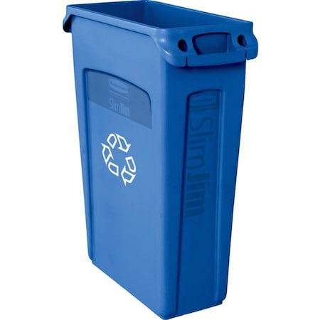 Recycling Bin, Rectangular, 23 gal Capacity, 11 in W, 22 in D, Recycle Symbol, Plastic, Blue