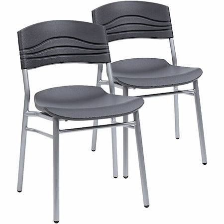 CafeWorks Chair, Graphite Seat and Back, Silver Frame, 18 in Seat Height, 2 PK