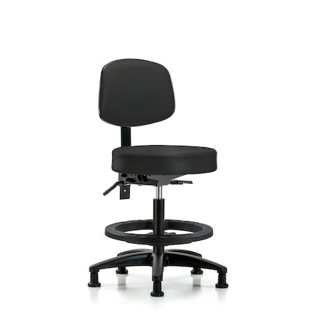 Vin Stool with Back-Medium Bench Ht with Black Foot Ring and Stat Glides in Black Trailblazer Vin