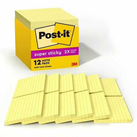 Super Sticky Notes, 4x4 In., Yellow, PK12