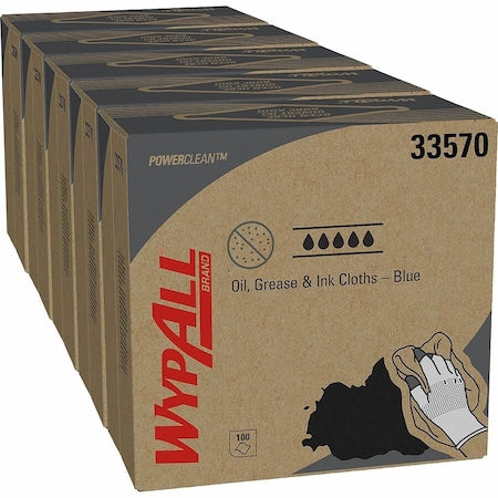 Oil, Grease & Ink Cloths, Pop-Up Box, Lint-Free, Blue, 100 Sheets/Pack, 5 Packs/Case
