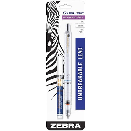 DelGuard Mechanical Pencil 0.5mm White 1pk with Bonus Lead