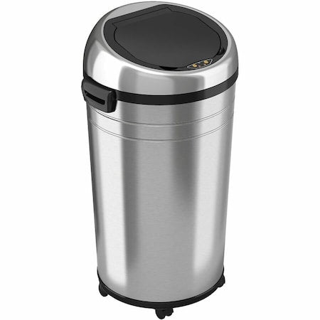 23 gal Round Indoor Metal Can, Silver, Touchless Sensor Lid, Stainless Steel, 17.5 in