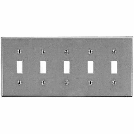 Toggle Switch Wall Plate, Number of Gangs: 5 Plastic, Satin Finish, Graphite