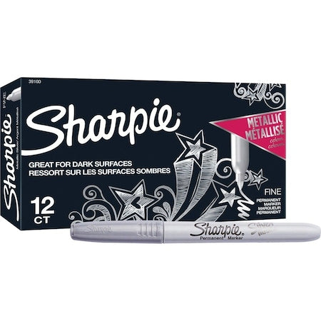 Metallic Permanent Marker, Metallic Silver, Fine Tip, Capped, 12 PK