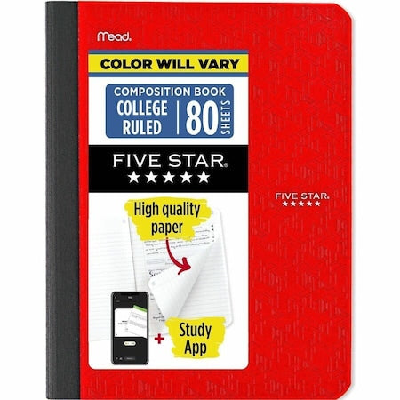 Composition Book, Medium/College Rule, Randomly Assorted Cover Color, (80) 9.75 x 7.5 Sheets
