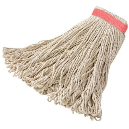 1 in String Wet Mop, 18 oz Dry Wt, Side Gate Connection, Looped-End, White, Cotton/Synthetic