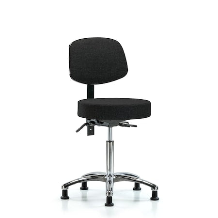 Rutledge Fab Stool with Back Chr-Medium Bench Height with Seat TiltandStat Glides in Black Fab