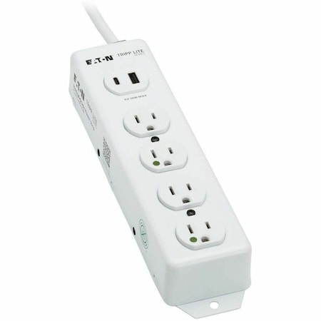Power Strip, Hospital Grade, USB, 4 5-15R-HG, 5-15P-HG, 15 ft., White