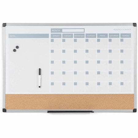 Calendar Planning Board, Steel, 24 in, 36 in, Aluminum Frame, Natural, Gloss