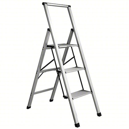Light Step Stool, 3 Steps, 250 lb Load Capacity, 42 in Overall Height, Aluminum, Aluminum