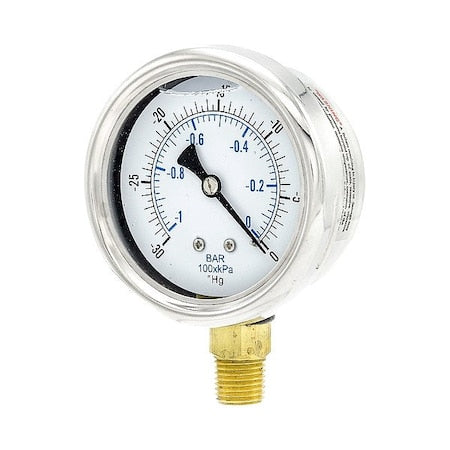 Pressure Gauge, 1/4 in NPT, Bottom Location