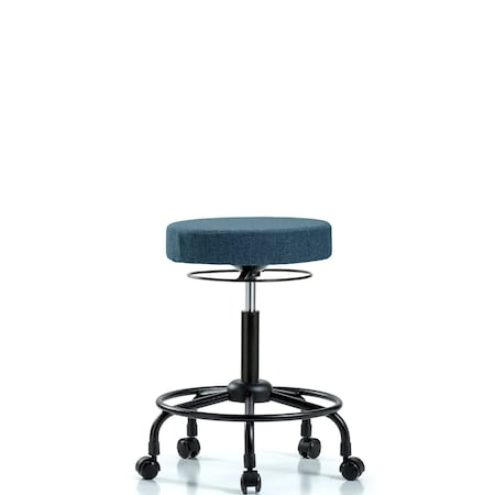 Rutledge Fab Stool without Back - Med Bench Height with Round Tube Base and Casters in Blue Fab