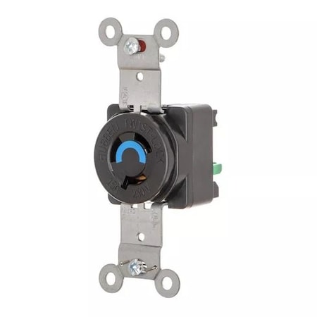 Locking Receptacle, L6-15R, 15 A, 250V AC, Single Phase, 2 Pole, Flush Mount, Black