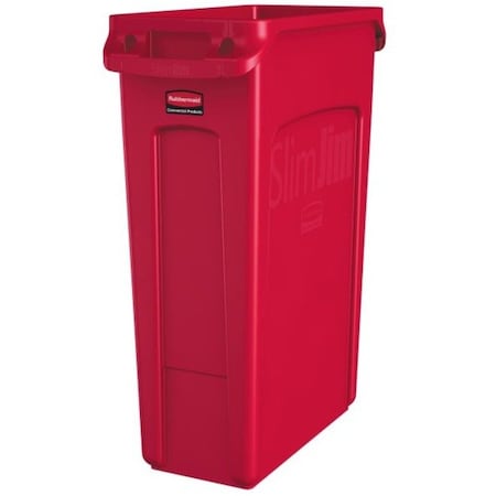 Slim Jim 23 gal Rectangular Slim-Profile Plastic Can, Red, None, Plastic, 11 in