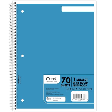 Spiral Notebook, 1 Subject, WR, 70 Shts,