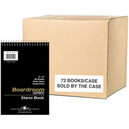 Case of Spiral Steno Pads, 6"x9", Gregg Ruled, 80 Sheets, Snag Proof Wire, Stiff Board Covers, PK72