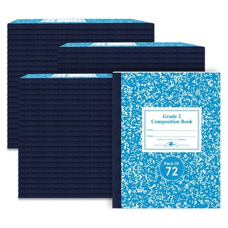 Case of Blue Marble Comp Notebooks, Grade 2 Ruled, 50 sht, 9.75""x7.75"", Designed for Grade 2 Classes,PK72