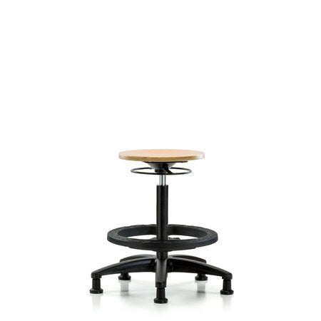 Wood Stool - High Bench Height with Black Foot Ring and Stationary Glides