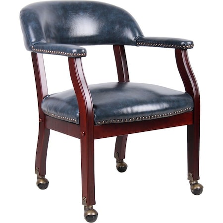 Ivy League Executive Chair, Blue Back, 24 in W 26" L 31" H, Fixed, Vinyl Seat